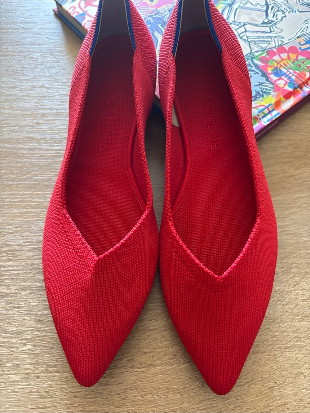 Rothy's Bright Red Pointed Knit Flats, new without box - Picture 3 of 4